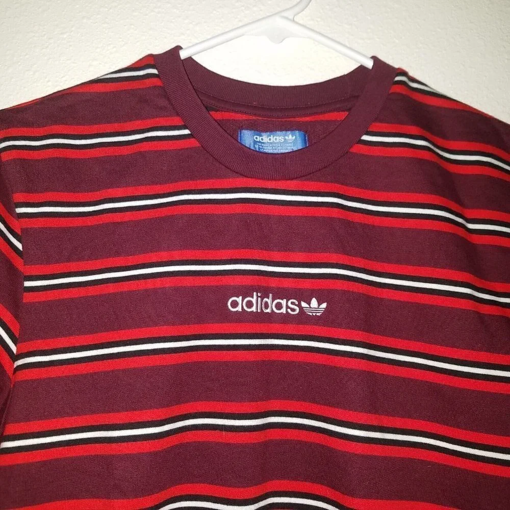 Adidas Originals Pete Striped Tee Men's Small Red Burgundy White Black